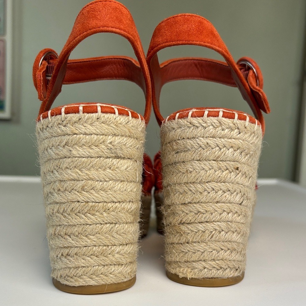 Veronica Beard‎ Size 39 (US 7.5-8) Rust Suede Braided Espadrille Wedge Sandals - Picture 5 of 9